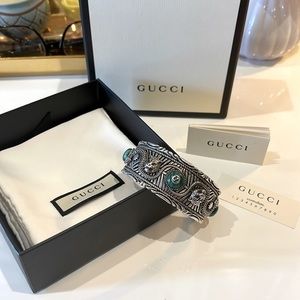 Gucci sterling silver Malachite stone bracelet